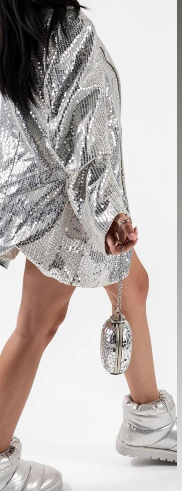 Women's Oversized Silver Sequin Blazer Jacket – Glam Party & Statement Wear